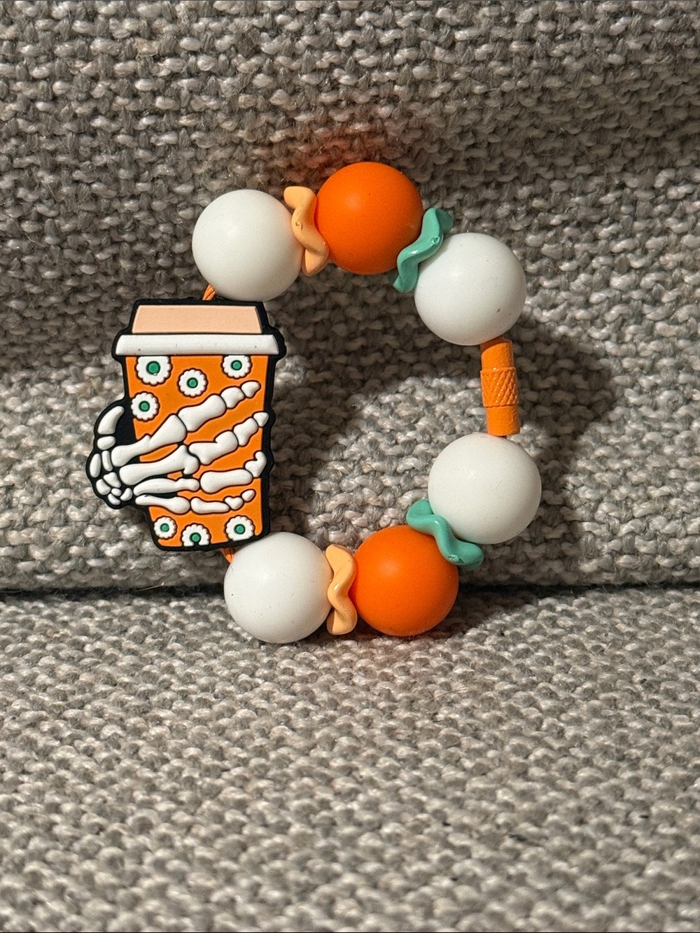 Silicone Bead keychain with Orange Skeleton Halloween Cup Charm